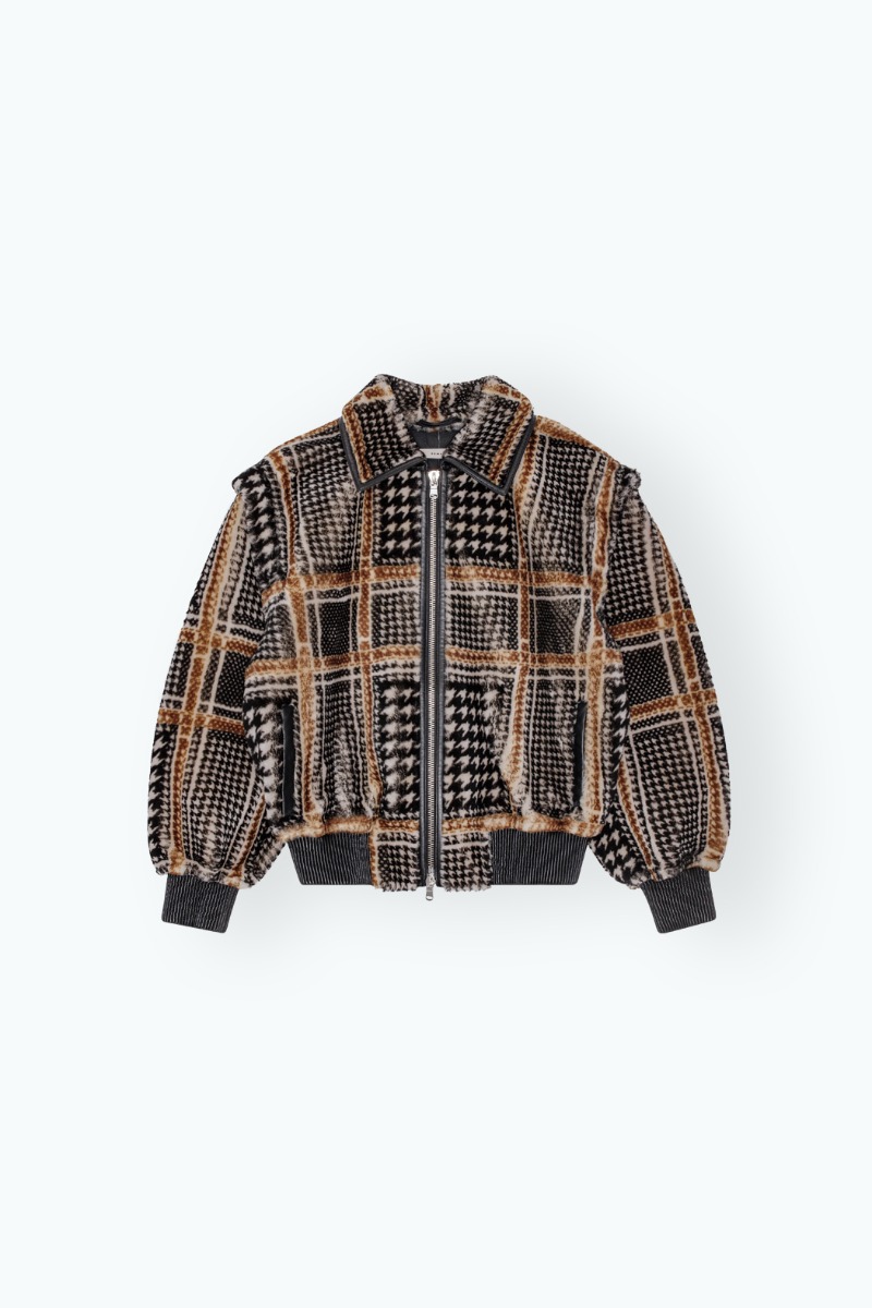 Check Shearling Jacket Orange Print | REMAIN Birger Christensen