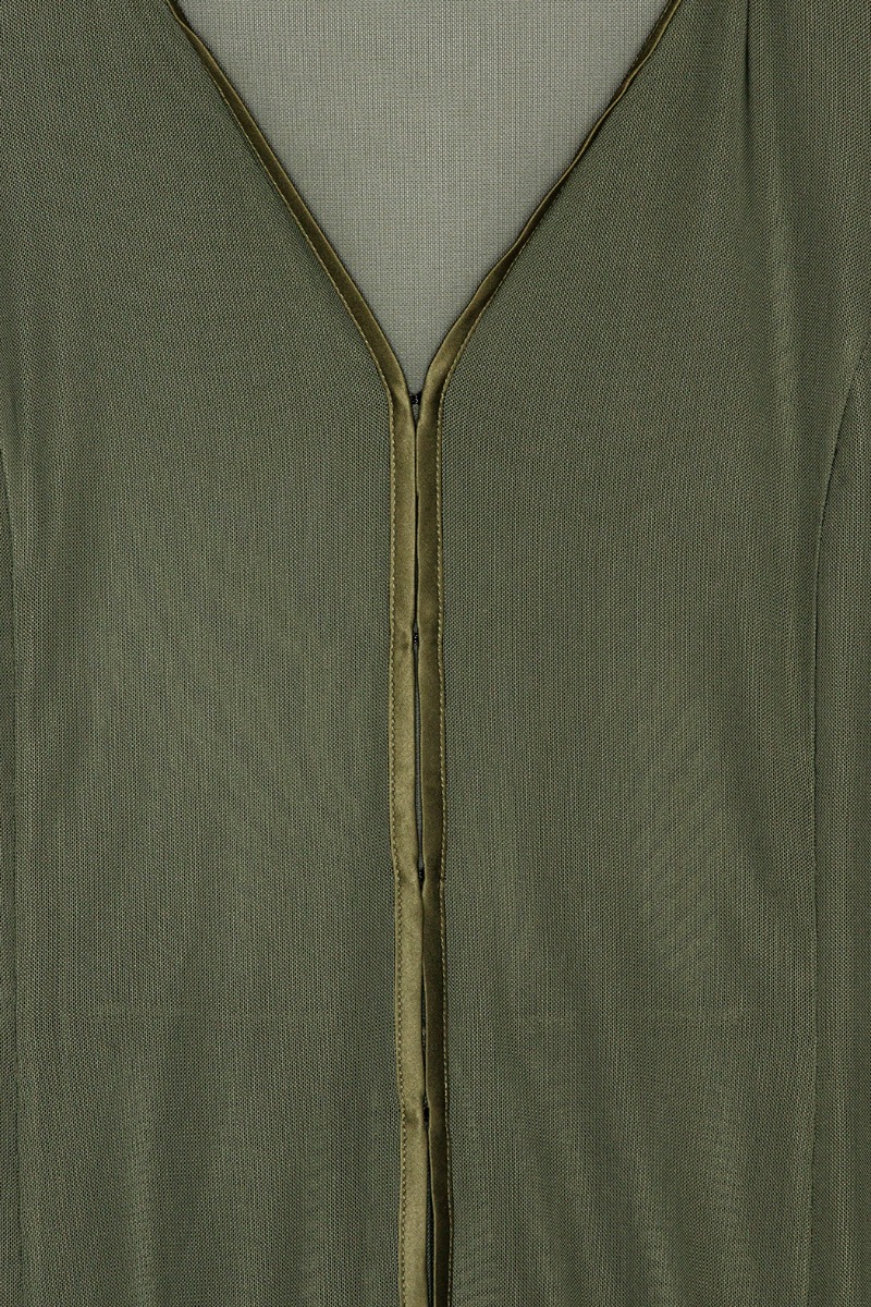 【REMAIN BIRGER CHRISTENSEN】キルティング Slim Shirt With Ruffles Khaki Green | REMAIN Birger Christensen