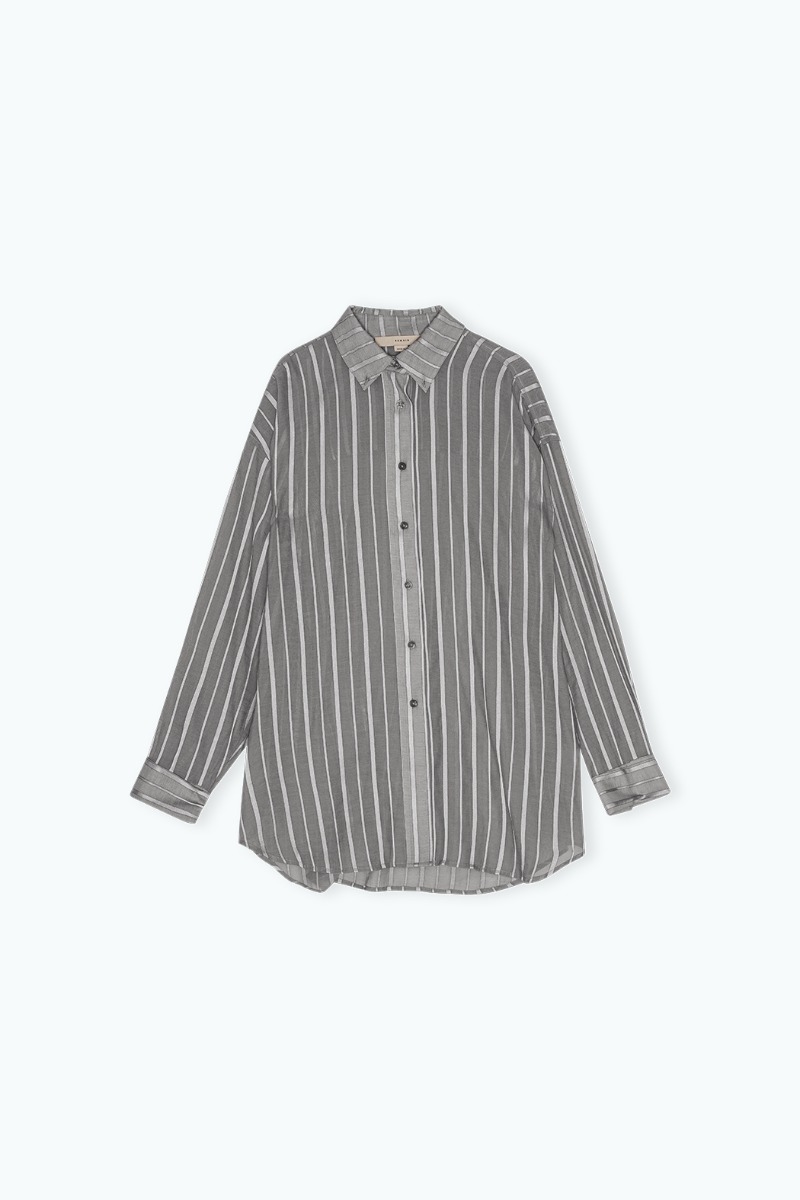 【REMAIN BIRGER CHRISTENSEN】キルティング Oversize Shirt Striped Grey - REMAIN Birger Christensen