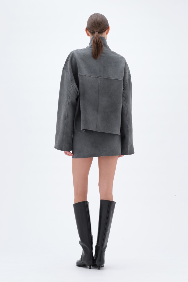 Bonded Leather Jacket Dark Grey - REMAIN Birger Christensen