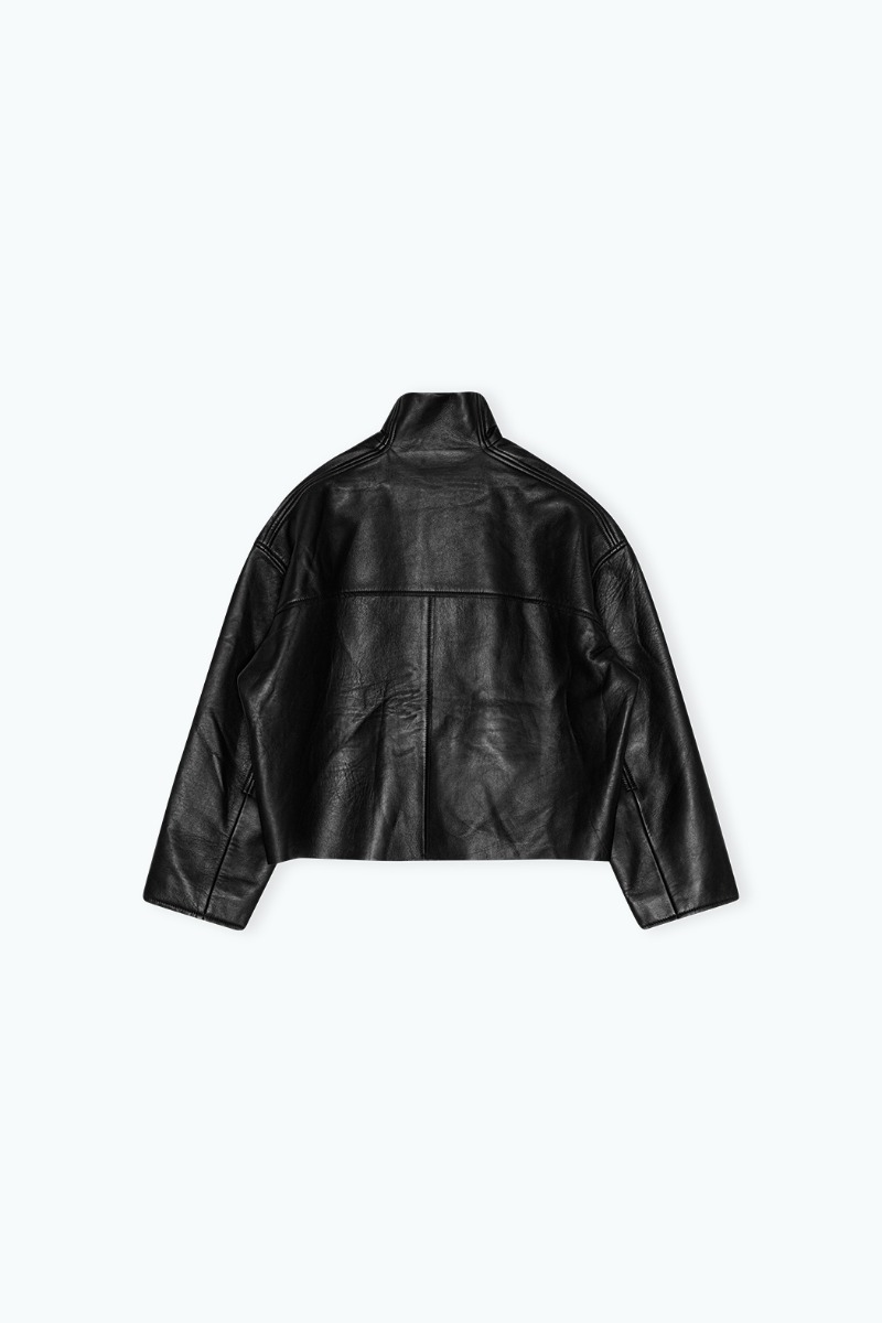 【REMAIN BIRGER CHRISTENSEN】 Burgundy Bonded Leather Jacket by REMAIN Birger Christensen