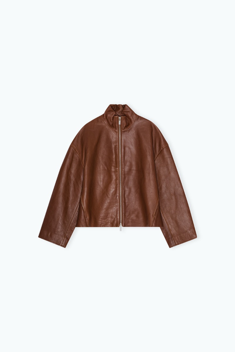 ◆DEINET◆ ICONIC LEATHER CURVED JACKET IN BROWN KDCJP4S3111 AFTERHOURS | Cropped trench leather jacket | Women's Leather