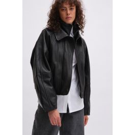 Leather Bomber Jacket Black
