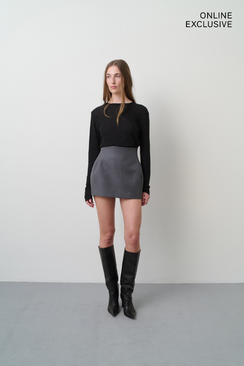 Cinched Mini Skirt Dark Grey Melange - REMAIN Birger Christensen