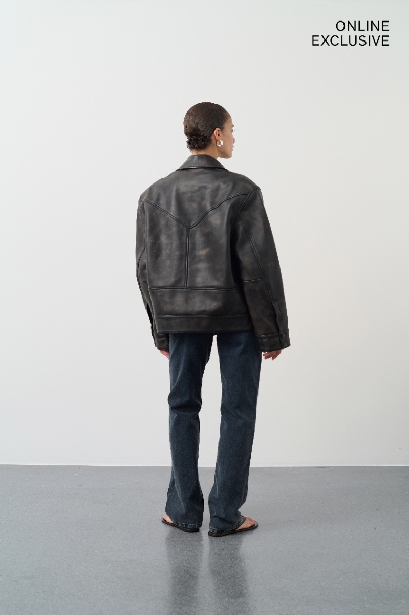 【REMAIN BIRGER CHRISTENSEN】レザー bomber ジャケット Remain Birger Christensen Leather Bomber Jacket In Black