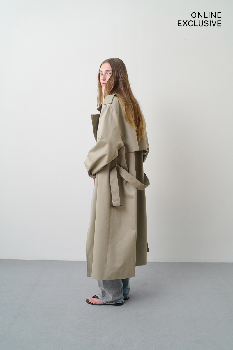 Oran Padded Detail Oversized Double Breasted Trench Coat
