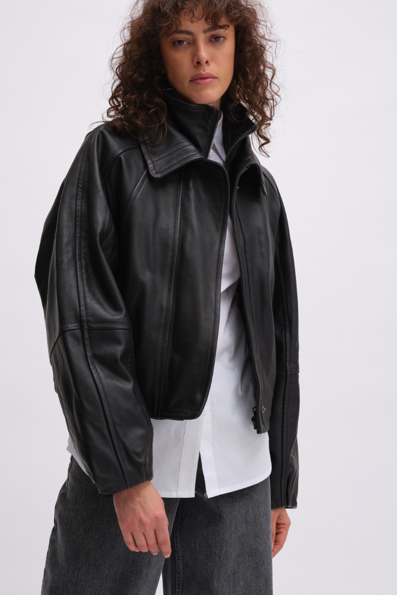 Leather Bomber Jacket Black - REMAIN Birger Christensen