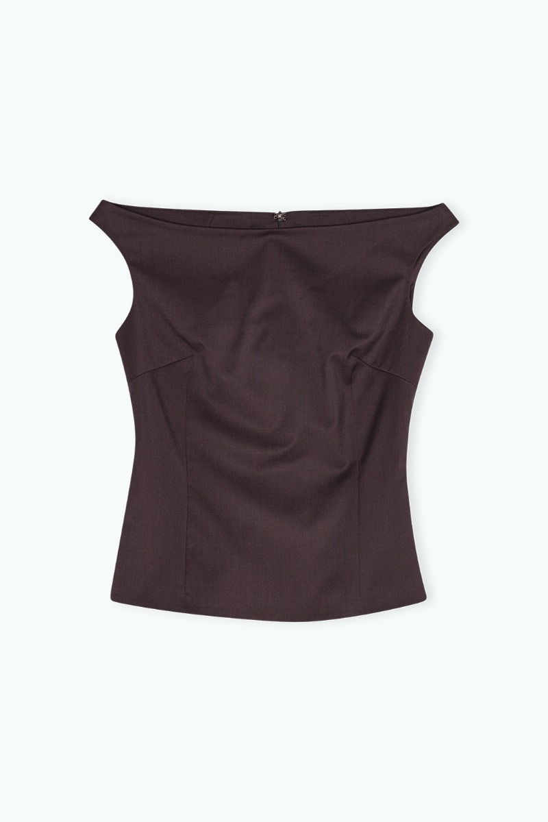 トップス deres 11th Bridget half sleeve brown Off Shoulder Suiting Top Dark Brown - REMAIN Birger Christensen
