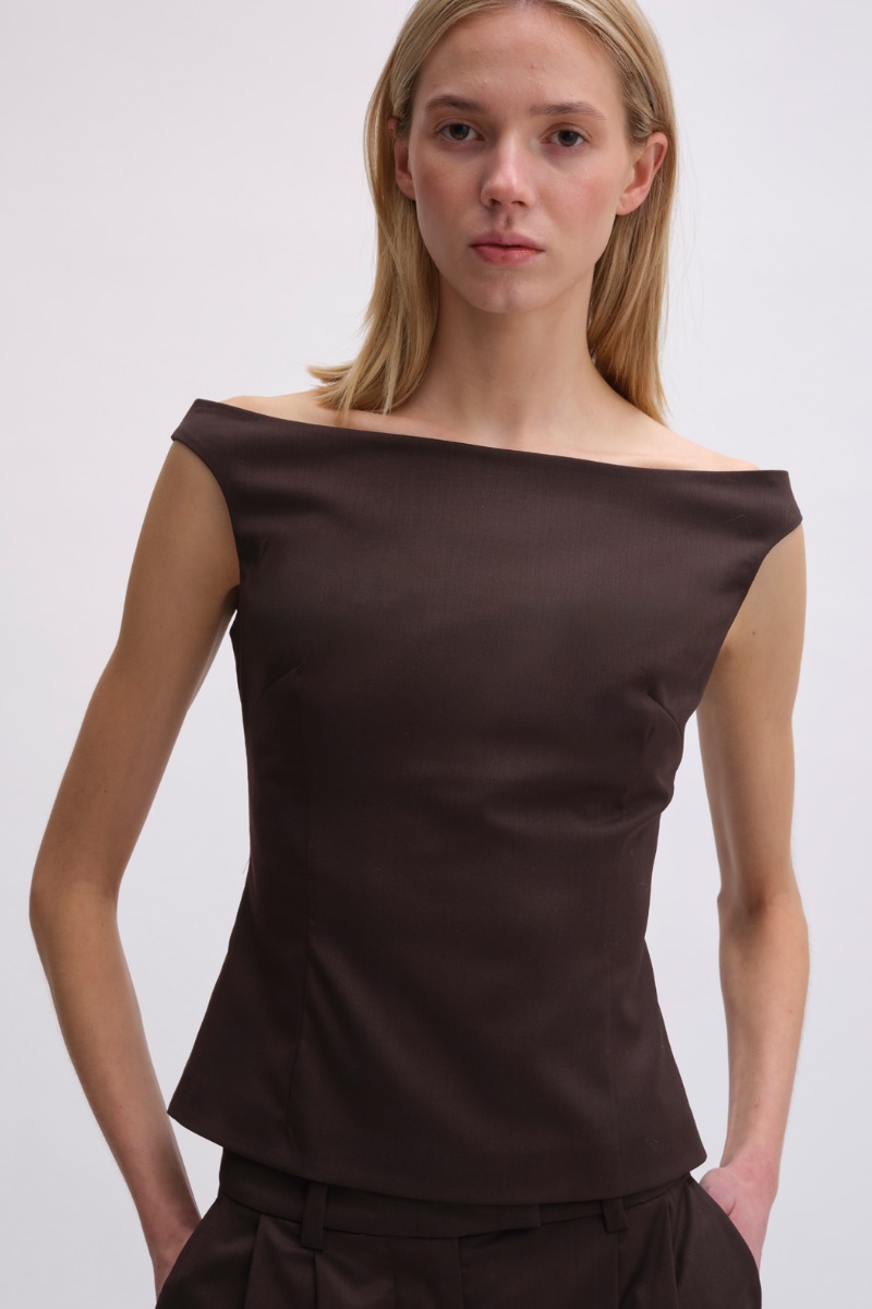 Off Shoulder Suiting Top Dark Brown - REMAIN Birger Christensen