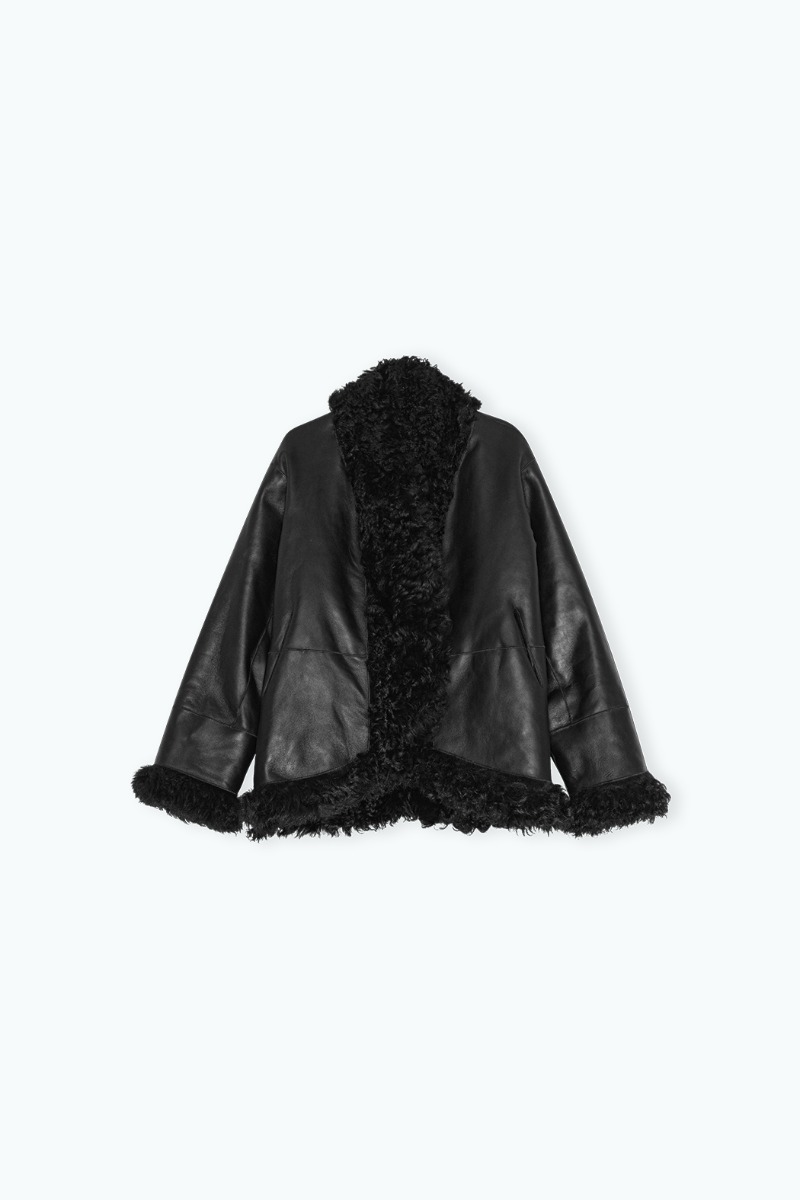 Leather Trench With Fur Collar Black - REMAIN Birger Christensen