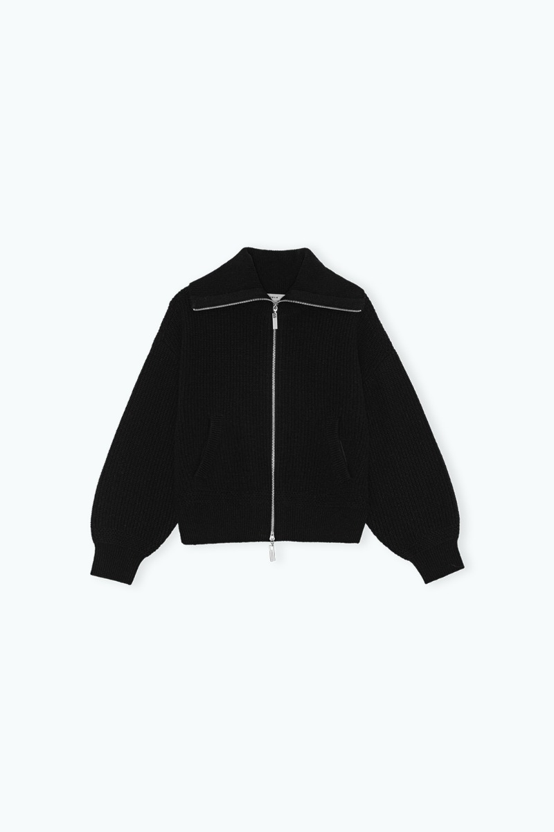 Knitted Cropped Bomber Black - REMAIN Birger Christensen