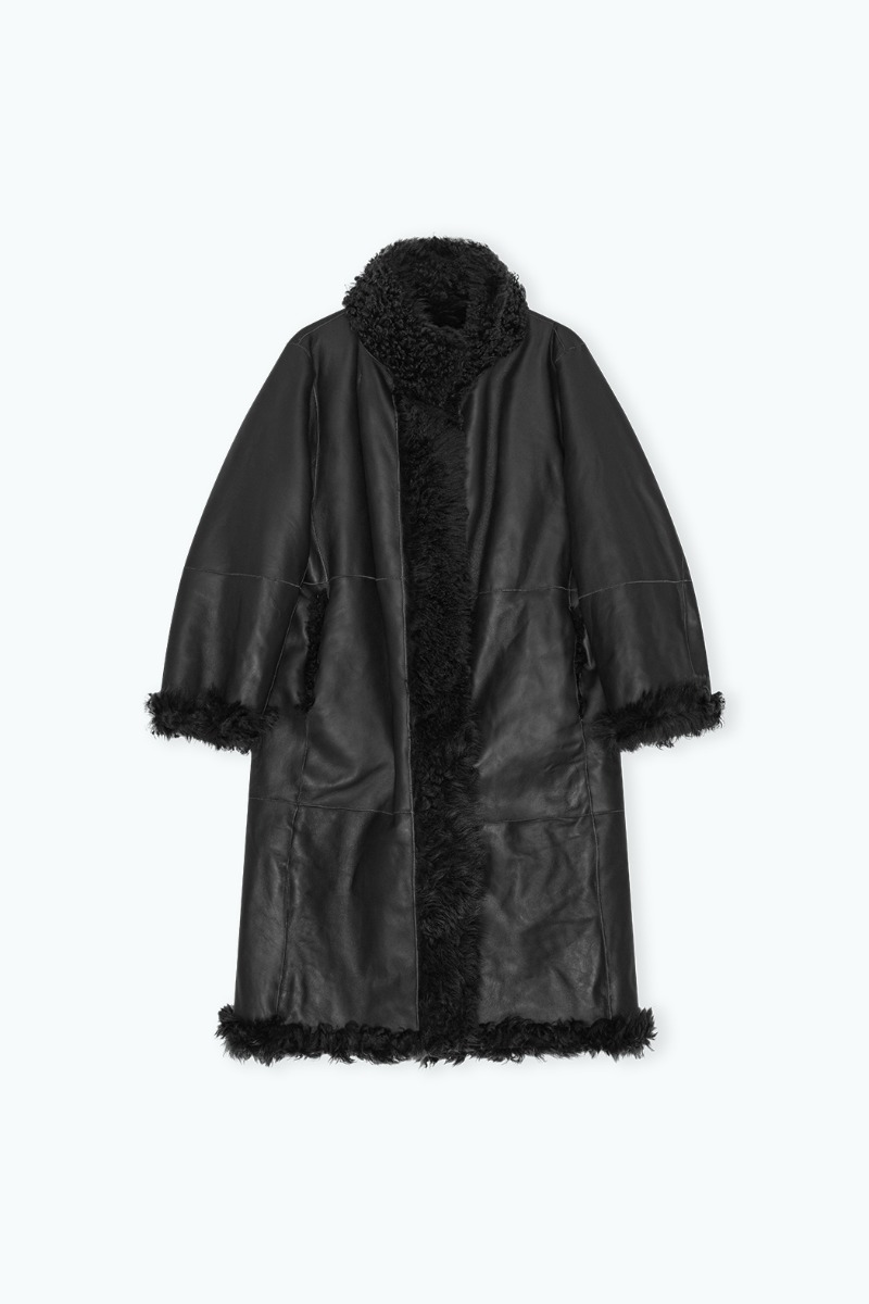 Reversible Long Hair Shearling Coat Black - REMAIN Birger Christensen