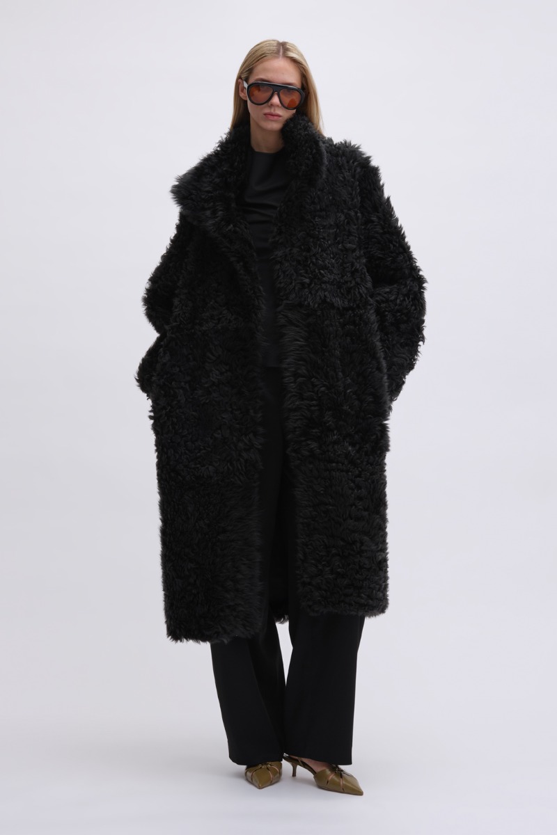 Reversible Long Hair Shearling Coat Black - REMAIN Birger Christensen