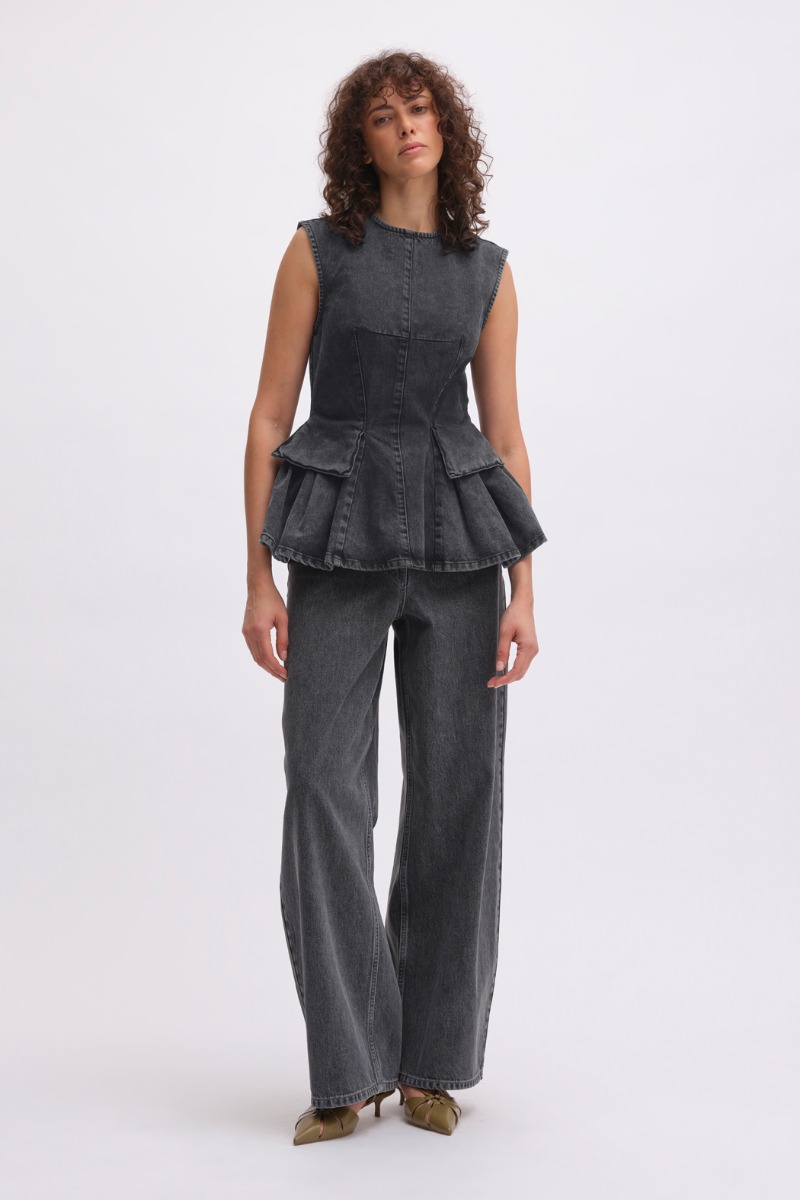 トップス HEVE Arch Peplum knit charcoal Rib-Knit Peplum Top - Dark gray - Ladies | H&M US