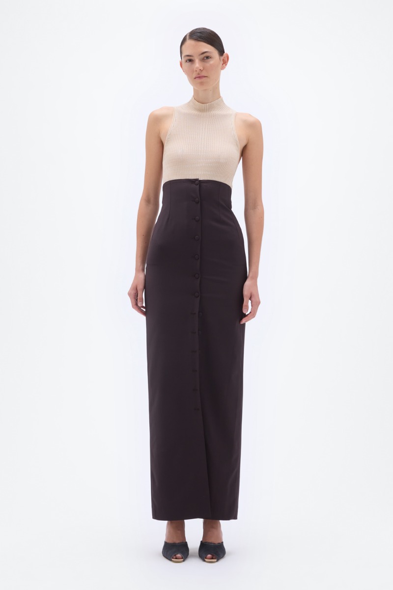 High Waisted Pencil Skirt Dark Brown - REMAIN Birger Christensen