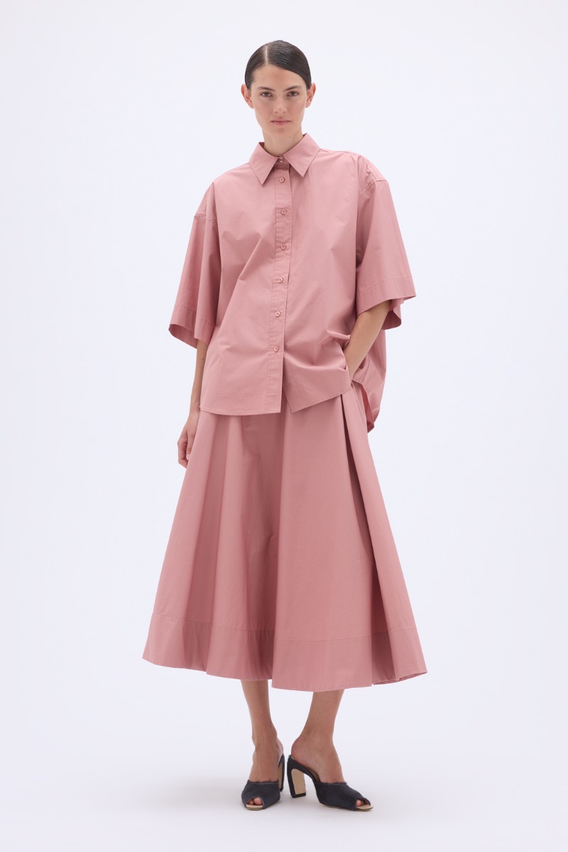 REMAIN BIRGER CHRISTENSEN 売れ筋商品|||リメイン バーガー クリステンセン シャツ トップス レディース Denim shirts Pink Oversized Short Sleeve Shirt Rose - REMAIN Birger Christensen