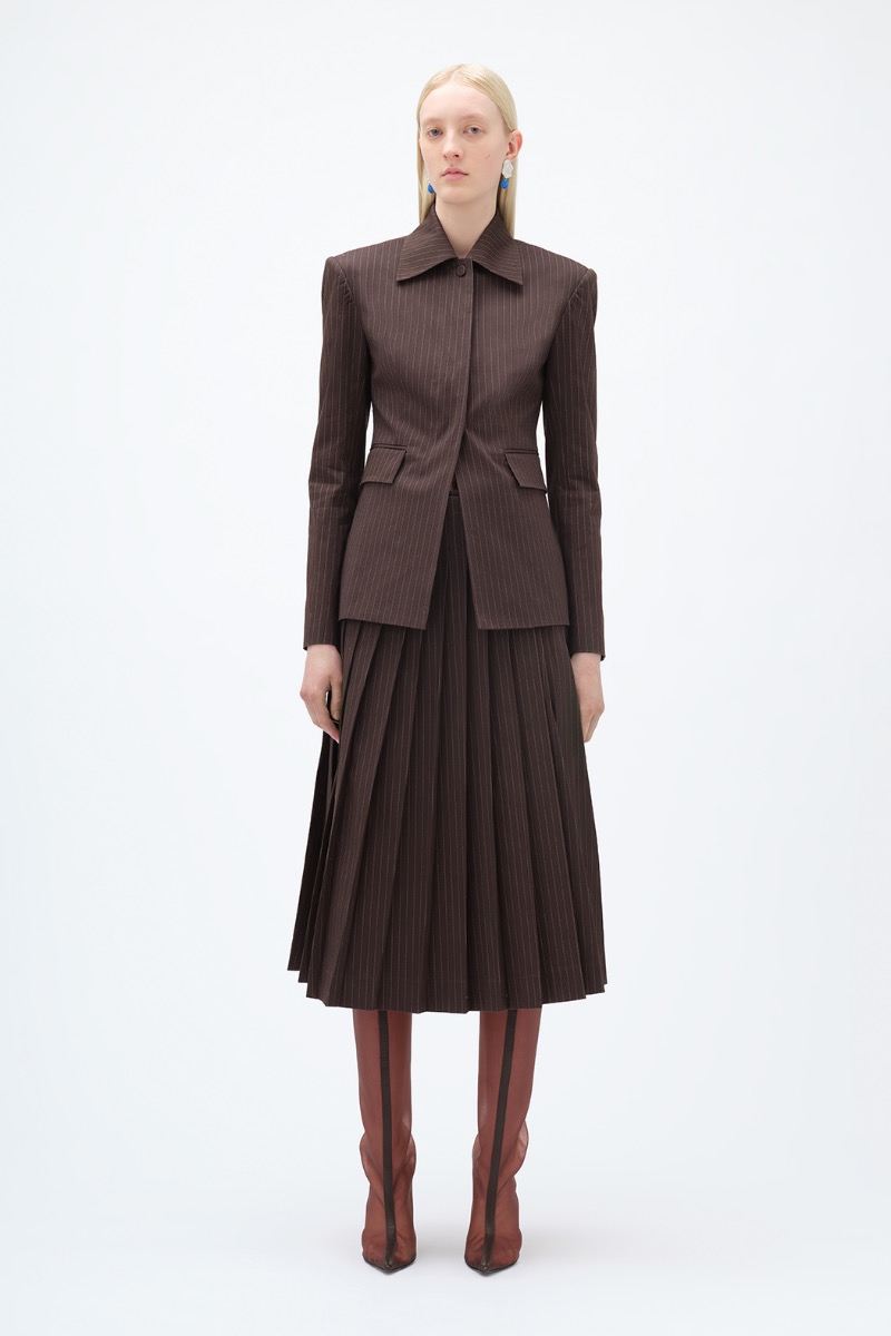 ファッションデザイナー Slim Striped Christensen Birger REMAIN | Brown Blazer ジャケット・アウター