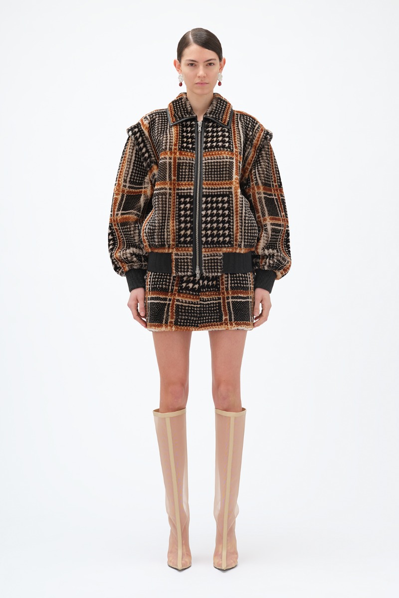 Check Shearling Jacket Orange Print | REMAIN Birger Christensen