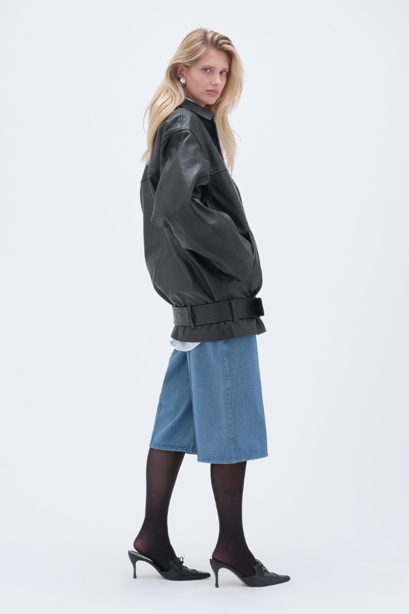 【INCHANT ME】Edison Leather Overfit Blouson Jumper IntegerX Men's Leather Jacket Black Hoodie Zipper Autumn