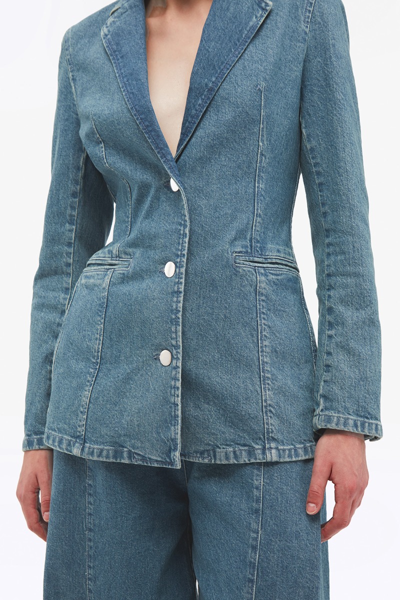 Fitted denim blazer hotsell